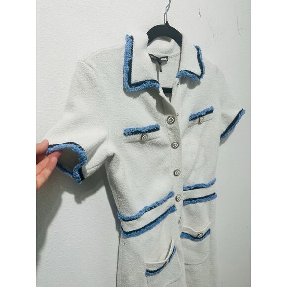 MAJE White Blue Tweed Gold Button Details Collared Risal Mini Dress Size 34 - Picture 5 of 15